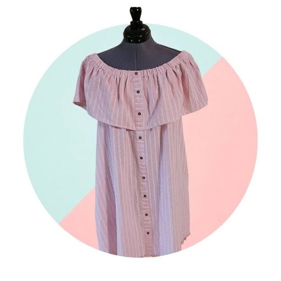 Bluheaven Women's Elastic Off-shoulder Striped Dress Barbie Pink Large - Picture 2 of 16